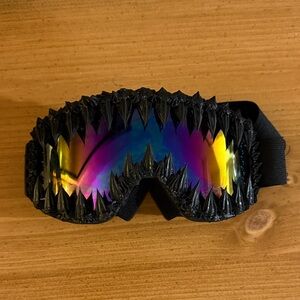 Spiked Black Ski Goggles with Iridescent Lens